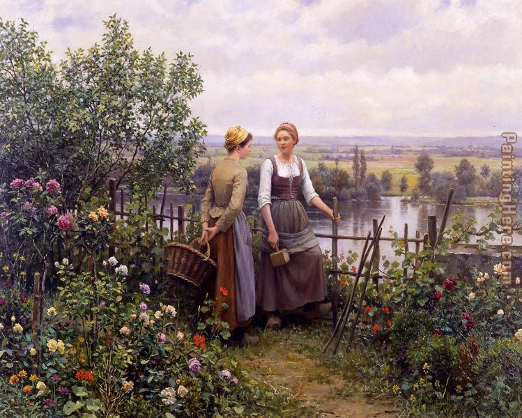 Maria and Madeleine on the Terrace painting - Daniel Ridgway Knight Maria and Madeleine on the Terrace art painting